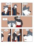 2013 3:4 abs anthro athletic bear biceps bottomwear boxers_(clothing) canid canine canis clothed clothing comic dialogue domestic_dog duo english_text fur garret_(rain-yatsu) giant_panda hi_res husky jacket male mammal muscular nipples nordic_sled_dog pants pecs rain-yatsu rainier_(rain-yatsu) seattle_fur shirt spitz text topless topwear underwear