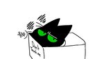 angry animal_behavior anthro black_body black_fur box container fur green_eyes humor male sitting solo text a14tmdbjxybz5kz cartoon_network mao_mao:_heroes_of_pure_heart sheriff_mao_mao_mao domestic_cat felid feline felis mammal english_text korean_text