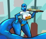 anthro beverage bikini bikini_bottom burger clothing female food fries inflatable latex restaurant shirt solo swimwear t-shirt topwear two-piece_swimsuit aygee astrid_(rubbermage) amphibian animate_inanimate living_inflatable living_latex salamander 6:5