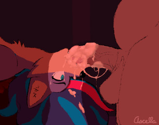 anthro balls bed big_balls big_penis black_nose blue_body blue_eyes blue_fur bodily_fluids chest_tuft cum cum_drip cum_dripping_from_mouth cum_in_hair cum_in_mouth cum_inside cum_string dripping duo ear_tuft excessive_cum excessive_genital_fluids fangs fellatio female fur furniture genital_fluids genitals hair huge_penis irrumatio lying male male/female multicolored_body multicolored_hair on_back on_bed oral oral_penetration overweight overweight_male penetration penile penis penis_in_mouth pink_tongue prostitution purple_body purple_fur sex side_view standing tan_body tan_fur tears teeth throat_swabbing tongue tongue_out tuft vein veiny_penis ascella_(artist) ascella canid canine canis mammal wolf absurd_res hi_res