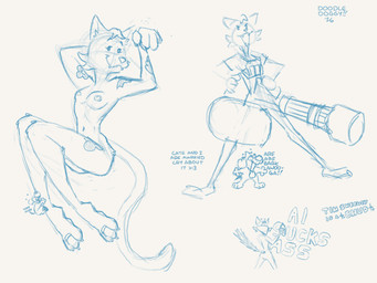 anthro arm_tattoo duo female gatling_gun graffiti graffiti_on_wall gun leg_tattoo machine_gun male minigun navel ranged_weapon size_difference tattoo toony weapon doodledoggy epic_games fortnite fortnite:_battle_royale cate_meowdy doodle_(doodledoggy) canid canine canis domestic_cat domestic_dog felid feline felis mammal 4:3 hi_res sketch