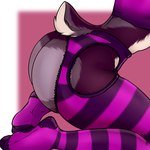 1:1 big_butt butt butt_focus butt_markings clothing damon_fallow deer femboy fur hi_res kneeling legwear male mammal markings pattern_clothing pattern_legwear purple_body purple_fur raf_art scut_tail short_tail simple_background solo stockings striped_clothing striped_legwear stripes tail thick_thighs white_markings