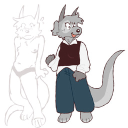 anthro blush breasts female fur grey_body grey_fur nervous small_breasts solo unknown_species hi_res