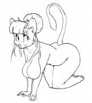 all_fours anthro big_breasts breasts cleavage clothed clothing curvy_figure female fur hair nude raised_tail simple_background smile solo tail voluptuous white_background wide_hips dangernoodledraws domestic_cat felid feline felis mammal hi_res monochrome