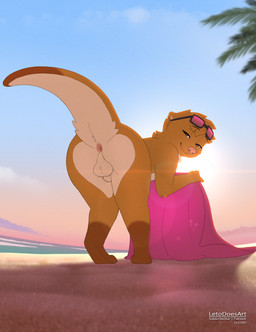 animal_genitalia anthro anus balls biped brown_body brown_fur butt day fur genitals male nude nude_anthro nude_male presenting presenting_hindquarters raised_tail rear_view sheath sky smile solo standing tail letodoesart matix mammal mustelid otter 2025 digital_drawing_(artwork) digital_media_(artwork) hi_res