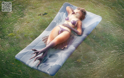 beach beachwear bikini bikini_bottom bikini_top bulge clothing gynomorph inflatable_mattress intersex qr_code solo summer swimwear two-piece_swimsuit water wet conditional_dnp ev3d sierra_(pollard) accipitrid accipitriform aquatic avian bird eagle fish 3d_(artwork) digital_media_(artwork) hi_res