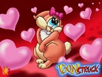 accessory anthro barefoot biped blue_eyes bow_ribbon buckteeth feet female hair_accessory hair_bow hair_ribbon heart_symbol logo pink_nose red_background ribbons simple_background solo teeth unknown_artist toonstruck fluffy_fluffy_bun_bun lagomorph leporid mammal rabbit 1996 4:3 official_art