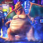 1:1 3_fingers 3_toes ambiguous_gender anthro artist_logo artist_name belly belly_scales big_belly blue_eyes blue_membrane charizard city detailed detailed_scales digital_media_(artwork) drakaar feet fingers fire generation_1_pokemon gumroad gumroad_logo hi_res logo male membrane_(anatomy) moobs nintendo orange_body orange_scales outside overweight patreon pokemon pokemon_(species) pokemon_detective_pikachu scales scalie solo spread_wings standing tail_fire thick_neck toes wings
