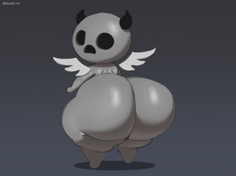 2_horns big_butt black_horn butt empty_eyes feathered_wings feathers grey_body grey_wings horn looking_at_viewer looking_back male nude rear_view shortstack shortstack_male solo standing text thick_thighs three-quarter_view wings axoarts the_binding_of_isaac_(series) apollyon_(tboi) demon humanoid 2026 artist_name digital_media_(artwork) hi_res