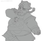 anthro clothing hat headgear headwear kemono male overweight overweight_anthro overweight_male shirt simple_background solo topwear white_background moujya lifewonders tokyo_afterschool_summoners alp_(tas) bear giant_panda mammal 2021 hi_res monochrome sketch