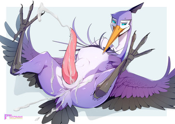4_toes animal_genitalia anthro beak blue_eyes bodily_fluids butt butt_focus claws cum cum_drip dripping erection feet genital_fluids genital_focus genital_shot genital_slit genitals long_neck male orgasm penile penis simple_background solo spread_legs spreading sweat tall tapering_penis thick_thighs toe_claws toes vein wings seonmi avian bird heron pelecaniform absurd_res colored digital_drawing_(artwork) digital_media_(artwork) hi_res