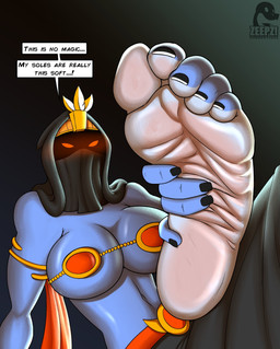 5_toes big_breasts black_nails blue_body blue_skin breasts colored_nails feet female foot_fetish foot_focus glowing glowing_eyes humanoid_feet mask nails plantigrade red_eyes solo text toes conditional_dnp zp92 abriika humanoid hi_res