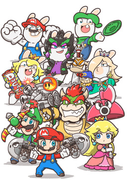 2_horns 4_fingers action_pose amethyst_(gem) anthro axe belt biting_on_toothpick black_boots black_bracelet black_clothing black_collar black_eyebrows black_facial_hair black_footwear black_hair black_jacket black_mustache black_shoes black_topwear blonde_eyebrows blonde_hair blue_clothing blue_ear_piercing blue_eyes blue_overalls blush blush_lines boots bottomless bottomless_anthro bottomless_female bow_(weapon) bracelet button_(fastener) claws clothed clothed_anthro clothed_female clothed_male clothing collar crown dot_eyes dress dual_wielding ear_piercing eyebrow_through_hair eyebrow_through_hat eyebrows eyelashes facial_hair female female_anthro female_human finger_claws fingers fist footwear frisbee fully_clothed fully_clothed_anthro fully_clothed_male fur furrowed_eyebrows gauntlets_(weapon) gem gloves green_belt green_clothing green_eyebrows green_hair green_hat green_headwear grey_outline group gun hair hair_over_eye handwear happy hat headgear headwear holding_axe holding_bow_(weapon) holding_gun holding_object holding_ranged_weapon holding_rocket_launcher holding_weapon horn jacket jewelry king leaning_on_sword light lips long_ears long_hair male male_anthro male_human melee_weapon mitten_hands multicolored_body multicolored_scales mustache narrowed_eyes noseless one_eye_closed open_belt open_clothing open_jacket open_mouth open_smile open_topwear outline overalls pawpads piercing pink_clothing pink_dress pink_shirt pink_tongue pink_topwear pose princess puckered_lips purple_clothing purple_ear_piercing purple_eyelids purple_shirt purple_topwear ranged_weapon red_clothing red_eyes red_hair red_hat red_headwear red_mouth red_shirt red_topwear rocket_launcher royalty ruby_(gem) sapphire_(gem) scales shirt shoes short_hair sideways_hat simple_background simple_eyes smile smiling_at_viewer spiked_bracelet spiked_collar spikes spiky_hair squint standing star_ear_piercing sword tan_body tan_eyelids tan_horn tan_inner_ear tan_lips tan_pawpads tan_scales tan_skin teal_clothing teal_dress thick_eyebrows throwing_frisbee throwing_object toe_claws tongue toothpick toothy_grin topwear torn_clothing torn_shirt torn_topwear translucent translucent_hair tusks two_tone_body vein weapon white_background white_body white_claws white_clothing white_fur white_gloves white_handwear yellow_body yellow_scales charisuke mario_bros mario_plus_rabbids_kingdom_battle mario_plus_rabbids_sparks_of_hope nintendo raving_rabbids rayman_(series) super_mario_rpg_legend_of_the_seven_stars ubisoft bowser bowyer_(mario) edge_(mario_plus_rabbids) exor geno_(mario) gunyolk luigi mario princess_peach rabbid_luigi rabbid_mario rabbid_peach rabbid_rosalina the_blade animate_inanimate human koopa lagomorph living_melee_weapon living_sword living_weapon mammal rabbid scalie 2023 absurd_res cel_shading colored crossover digital_drawing_(artwork) digital_media_(artwork) hi_res japanese_description lighting shaded brother_(lore) brothers_(lore) sibling_(lore) twins_(lore)