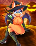 anthro breasts cleavage clothed clothing crossed_legs female footwear hat headgear headwear high_heels looking_at_viewer shoes smile solo witch_hat teenagebratwurst sega sonic_the_hedgehog_(series) rouge_the_bat bat mammal 4:5 absurd_res hi_res