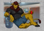 alcohol anthro beverage bottomwear clothing drunk facial_piercing hooves horn male mane nose_piercing nose_ring pants piercing ring_piercing shirt solo substance_intoxication tail topwear scrappyvamp european_mythology greek_mythology mythology arryck bovid bovine mammal minotaur absurd_res hi_res