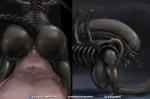 2018 3d_(artwork) abs alien alien_(franchise) all_fours alternate_version_at_source anal anal_penetration anus balls big_breasts big_butt black_body black_skin black_tail breasts butt claws dangerous digital_media_(artwork) doggystyle duo enjoying eyeless fangs female female_penetrated from_behind_position genitals glistening human human_on_humanoid humanoid inner_mouth interspecies lips lying male male/female male_penetrating male_penetrating_female mammal monster muscular navel nihilophant nipples not_furry nude open_mouth penetration penis presenting raised_tail seductive sex sharp_teeth smile tail teeth text thick_thighs wide_hips xenomorph