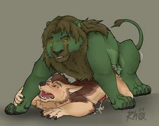 anal anal_penetration animal_genitalia animal_penis anthro anthro_on_feral balls bestiality blush bodily_fluids brown_body brown_mane canine_genitalia canine_penis claws cum cum_in_ass cum_inside cumshot duo ears_back ejaculation erection feline_genitalia feline_penis feral feral_penetrating fur genital_fluids genitals glowing glowing_eyes green_body green_eyes hair humping male male/male male_on_feral male_penetrated male_penetrating male_penetrating_male mane moan nude paws penetration penis pivoted_ears sex sheath simple_background size_difference smile tail teeth rhox rango015 rhox_(character) canid canine canis coyote felid feline lion mammal pantherine hi_res