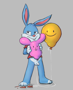 anthro balloon balloon_fetish balloon_popping biped buckteeth foreskin genitals grey_background helium holding_balloon humanoid_genitalia humanoid_penis inflatable male penis popped_balloon print_balloon simple_background smiley_balloon solo standing teeth young young_anthro young_male badipoki tiny_toon_adventures warner_brothers buster_bunny lagomorph leporid mammal rabbit absurd_res hi_res