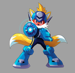 2_tails aiming_at_viewer anthro arm_cannon armor blue_armor blue_clothing blue_eyes boots clothed clothing cosplay crossover_cosplay dipstick_tail footwear front_view fur grey_background headgear helmet looking_at_viewer male markings multi_tail orange_body orange_fur pose ranged_weapon shoes simple_background skinsuit smile solo standing tail tail_markings tight_clothing visor visor_helmet weapon yellow_body yellow_fur ultimatemaverickx capcom mega_man_(series) mega_man_star_force sega sonic_the_hedgehog_(series) miles_prower star_force_mega_man canid canine fox mammal 2022 crossover digital_media_(artwork) full-length_portrait hi_res portrait