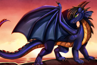 all_fours blue_body claws cloud female feral green_eyes hair horn looking_back outside scenery sea seaside sky smile solo spread_legs spread_wings spreading sun sunset tail water wings pridark mythology dragon mythological_creature mythological_scalie scalie 2020 absurd_res hi_res huge_filesize