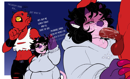 anthro balls big_breasts bodily_fluids breasts dialogue drooling duo fellatio female freckles genitals hand_on_head larger_male male male/female oral oral_penetration penetration penile penis saliva saliva_on_penis sex size_difference slightly_chubby smaller_female spikes spikes_(anatomy) text susieruu cyclops demon humanoid english_text hi_res