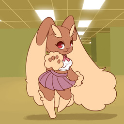4_fingers anthro bottomwear bow_ribbon brown_body brown_fur clothed clothing dancing eyebrows female fingers fluffy fur midriff panties red_eyes school_uniform skirt solo thick_eyebrows topwear underwear uniform upskirt white_clothing white_panties white_topwear white_underwear blasticussaturn backrooms nintendo pokemon generation_4_pokemon lagomorph lopunny mammal pokemon_(species) animated digital_media_(artwork) hi_res loop