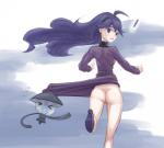 bottomless butt clothed clothing duo exclamation_point female footwear generation_5_pokemon genitals hair hex_maniac high_heels human human_focus jiffic lampent long_hair mammal nintendo not_furry pokemon pokemon_(species) purple_eyes purple_hair pussy shoes