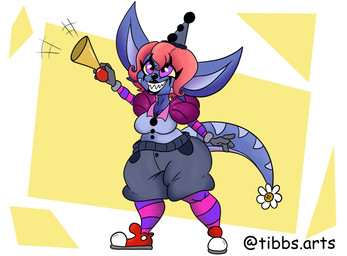 anthro blue_body breasts clothing clown clown_costume clown_makeup clown_nose clown_paint clown_shoes female footwear hair hat headgear headwear horn purple_eyes red_hair shoes solo tail tibbs mythology star_(tibbs) dragon mythological_creature mythological_scalie scalie hi_res