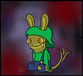 3_fingers anthro backwards_hat black_border blue_clothing blue_overalls border button_(fastener) clothed clothed_anthro clothed_male clothing fingers fully_clothed fully_clothed_anthro fully_clothed_male fur green_body green_clothing green_fur green_pawpads green_shirt green_skin green_tail green_topwear happy hat headgear headwear long_ears long_tail male male_anthro motion_lines multicolored_body noseless orange_eyes overalls pawpads pupils sharp_teeth shirt short_legs simple_background sitting slit_pupils solo tail tail_motion tailwag teeth topwear torn_clothing torn_hat torn_headwear torn_overalls torn_shirt torn_topwear two_tone_body yellow_sclera insert-thenewbl-here attack_of_the_killer_rabbids_from_outer_space mario_bros mario_plus_rabbids_kingdom_battle nintendo raving_rabbids rayman_(series) ubisoft rabbid_luigi killer_freak lagomorph mammal rabbid 2024 crossover digital_drawing_(artwork) digital_media_(artwork) english_description flat_colors hi_res signature