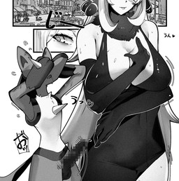 animal_genitalia animal_penis anthro big_breasts bodily_fluids breasts clothed clothing duo erection female female_on_anthro genitals huge_breasts human_on_anthro interspecies male male/female penis pokemon_champion pokephilia sweat sweatdrop sweaty_breasts yuuyuu1771 nintendo pokemon cynthia_(pokemon) generation_4_pokemon human lucario mammal pokemon_(species) censored monochrome