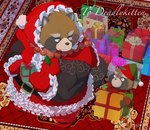 anthro brown_body christmas_clothing christmas_headwear clothing duo gift hat headgear headwear holidays kemono male overweight overweight_male santa_hat scar sweater topwear hijirinoyuta christmas lifewonders tokyo_afterschool_summoners gyobu's_underlings gyobu_(tas) santa_claus canid canine mammal raccoon_dog tanuki 2021 hi_res