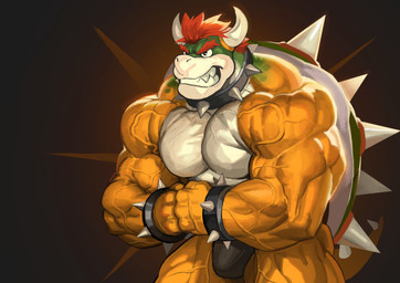 anthro armband biceps big_muscles big_pecs black_clothing black_thong black_underwear bracelet broad_shoulders bulge clothed clothing collar deltoids eyebrows flexing flexing_bicep flexing_both_biceps forearm_muscles green_body green_scales hair horn huge_muscles huge_pecs jewelry male muscular muscular_arms muscular_male pecs red_hair scales shell showing_teeth solo spiked_bracelet spiked_collar spiked_shell spikes spikes_(anatomy) thong thong_only topless trapezius underwear underwear_only vein veiny_arms veiny_muscles wardrobe_malfunction yellow_body yellow_scales traver009 mario_bros nintendo bowser koopa scalie 2026 absurd_res hi_res