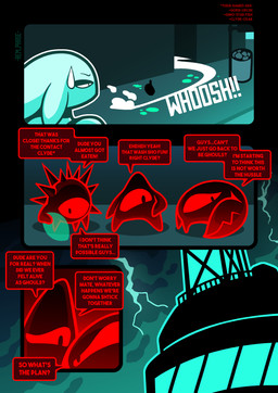 1_eye ambiguous_gender anthro dialogue electricity female group lightning red_body speech_bubble spikes spikes_(anatomy) text white_body rem_phase annette_(rem_phase) clyde_(rem_phase) gino_(rem_phase) gorb_(rem_phase) aquatic arthropod asterozoan crab crustacean decapod demon echinoderm echinozoan fish malacostracan sea_urchin shark starfish 2025 absurd_res comic digital_media_(artwork) english_text hi_res