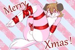 animal_genitalia animal_penis anthro arms_tied balls bdsm bondage bound bow_ribbon brown_ears brown_hair butt canine_genitalia canine_penis chest_fur chest_tuft femboy floppy_ears fur genitals hair happy holidays knot knotted_penis legs_tied legs_together looking_at_viewer male pawpads paws penis pink_body pink_fur pink_pawpads red_eyes red_ribbon ribbon_bondage ribbons solo tail tuft white_body white_fur paul_0w0 christmas muru_(pinkzawg) canid canine canis domestic_dog mammal hi_res