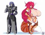 anthro big_breasts breasts cleavage clothed clothing duo female huge_breasts hyper hyper_breasts male dedoarts noricragma alfreda_fliss natheren canid canine felid fox human mammal pantherine tiger 2017