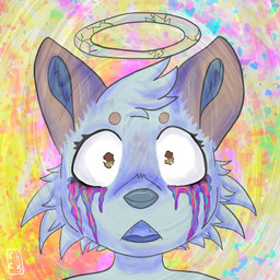 anthro blue_body blue_fur blue_tongue bodily_fluids broken_halo brown_eyes circle_eyebrows crying eyebrows eyelashes fur grey_eyebrows halo head_tuft male open_mouth shocked solo tears tongue tuft changelingcritter thorne_(changelingcritter) canid canine mammal 1:1 digital_drawing_(artwork) digital_media_(artwork) headshot_portrait icon low_res portrait
