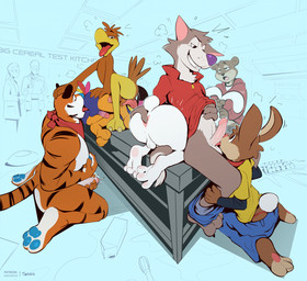 anal anal_fingering anthro balls beak biped blue_nose erection fingering fingers fur genitals glans grey_body grey_fur group group_sex humanoid_genitalia humanoid_penis kneeling male male/male mascot nipple_fetish nipple_play oral oral_penetration penetration penis purple_nose rimming sex short_tail sitting tail teeth threesome tongue white_body white_fur twang cocoa_puffs cookie_crisp froot_loops frosted_flakes general_mills golden_crisp kellogg's nesquik trix chip_the_wolf nesquik_bunny sonny_the_cuckoo_bird sugar_bear tony_the_tiger toucan_sam trix_rabbit avian bird canid canine canis felid lagomorph leporid mammal pantherine rabbit tiger wolf hi_res