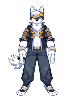 anthro black_body black_clothing black_fur black_nose black_tail black_topwear blue_clothing blue_topwear bottomwear cheek_tuft clothed clothing facial_tuft front_view fur glistening glistening_eyes grey_bottomwear grey_clothing grey_pants hair looking_at_viewer male navel neck_tuft pants short_hair simple_background solo standing tail topwear tuft unsigned white_background white_body white_fur white_hair white_tail yellow_eyes asnnonaka aley_(asnnonaka) canid canine canis domestic_dog mammal digital_media_(artwork) full-length_portrait portrait shaded