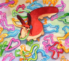 2_antennae ambiguous_gender black_eyes countershade_body countershade_face countershading detailed_background feral high-angle_view holding_object long_body micro multi_leg multi_limb no_pupils open_mouth open_smile playful red_body rubber_band silly smile solo toony toy zigzag_mouth zuccnini silly_bandz wormbo_(zuccnini) velvet_worm 2025 painting_(artwork) shaded soft_shading watercolor_(artwork)