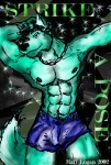 abs anthro barazoku biped blue_eyes bottomwear boxers_(clothing) bulge clothed clothing detailed_bulge front_view genital_outline grin looking_at_viewer male muscular muscular_anthro muscular_male penis_outline pose rave shorts smile solo standing tail underwear raff raff_m_logan mythology canid canine canis mammal mythological_canine mythological_creature werecanid werecanine werecreature werewolf wolf 2002 pinup