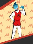 3:4 abstract_background anthro anthrofied bodysuit bottomwear clothed clothing fully_clothed fuze gao_(fuze) generation_3_pokemon hi_res male marshtomp nintendo pokemon pokemon_(species) pokemorph shirt shorts skinsuit solo tank_top tight_clothing topwear