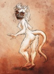 amber_eyes anthro biped black_sclera feet female karol_pawlinski lemur mammal nude prehensile_feet primate raised_tail restricted_palette sifaka silky_sifaka simple_background solo standing strepsirrhine tail textured_background toes