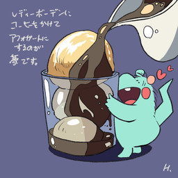 anthro biped blue_body chibi food happy heart_symbol micro open_mouth standing text hikari_gamba gamba_no_bouken gamba_no_bouken_(series) bobo_(gamba_no_bouken) mammal mouse murid murine rodent 2026 japanese_text