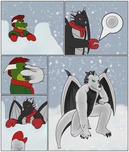 alternate_color anthro black_body black_bodysuit black_clothing black_skinsuit blue_eyes bodysuit claws cloning clothing dorsal_fin dorsal_frill ear_fins fin frill_(anatomy) goo_transformation grey_body hair handwear horn latex latex_transformation male mittens mohawk multicolored_body red_eyes red_hair scarf skinsuit snow snowball_fight snowing snowing_outside spines tight_clothing transformation white_bodysuit white_clothing white_skinsuit wings winter th3yr mythology negadrake dragon kobold mythological_creature mythological_scalie scalie 2025 comic hi_res