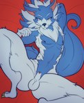 blue_body blue_fur femboy fur genitals male mane multicolored_body multicolored_fur penis pose skinny small_penis solo thick_thighs two_tone_body two_tone_fur white_body white_fur yellow_eyes a5wagyu capcom darkstalkers mythology jon_talbain canid canine hybrid mammal mythological_canine mythological_creature werecanid werecanine werecreature werewolf hi_res pinup