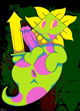 anthro anus balls big_butt butt erection genitals green_body happy humanoid_genitalia humanoid_penis looking_at_viewer male melee_weapon nude penis petals pink_body plant presenting presenting_anus presenting_hindquarters solo sword tongue tongue_out unusual_anatomy weapon yellow_body yoshreveluv deltarune undertale_(series) chapter_5_darkner darkner elemental_creature flora_fauna floradinn digital_drawing_(artwork) digital_media_(artwork) pixel_(artwork) shaded