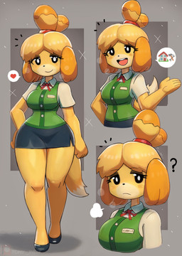 anthro bottomwear breasts clothed clothing female footwear fully_clothed fur green_clothing green_topwear hair heart_symbol looking_at_viewer open_mouth open_smile skirt smile solo teeth tongue topwear tonywelt animal_crossing nintendo isabelle_(animal_crossing) canid canine canis domestic_dog mammal shih_tzu toy_dog 2025 absurd_res hi_res pictographics