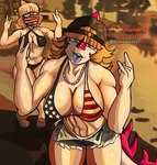 american_flag american_flag_bikini anthro backwards_baseball_cap backwards_hat baseball_cap big_breasts bikini black_bikini black_clothing black_swimwear blonde_hair blue_eyes blush bodypaint bone_frill bottomwear breasts clothed clothing cosplay crossover_cosplay curvy_figure denim denim_bottomwear denim_clothing denim_shorts devil_horns_(gesture) drunk duo face_paint female flag_bikini frill_(anatomy) front_view gesture glistening glistening_body glistening_scales hair hand_gesture hat headgear headwear jewelry long_hair long_tail looking_at_viewer magenta_body magenta_scales multicolored_body multicolored_scales necklace scales short_hair shorts side-tie_bikini skimpy skimpy_bikini spiked_tail spikes spikes_(anatomy) string_bikini substance_intoxication swimwear tail teal_eyes text thick_thighs tongue tongue_out two-piece_swimsuit two_tone_body two_tone_scales unbuttoned_bottomwear unbuttoned_shorts united_states_of_america voluptuous voluptuous_anthro voluptuous_female white_body white_scales wide_hipped_anthro wide_hipped_female wide_hips dannoartista cavemanon_studios goodbye_volcano_high grand_theft_auto grand_theft_auto_vi i_wani_hug_that_gator rockstar_games snoot_game mia_moretti naomi_(gvh) dinosaur hadrosaurid ornithischian ornithopod parasaurolophus prehistoric_species reptile scalie 2025 absurd_res artist_name crossover digital_drawing_(artwork) digital_media_(artwork) hi_res watermark sibling_(lore) sister_(lore) sisters_(lore)