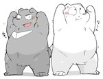 anthro belly black_nose blush duo grey_body kemono overweight simple_background text white_body gayousi7 bear mammal 2023 hi_res japanese_text