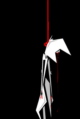 ambiguous_gender anthro black_background blood bodily_fluids fur hanged red_rope rope simple_background solo suicide white_body white_fur naircat domestic_cat felid feline felis mammal 2014 black_and_white_and_red hi_res